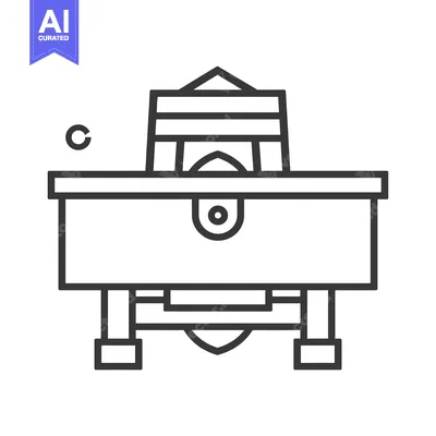 Aset desain premium: Line drawing of a table with a triangular object on top