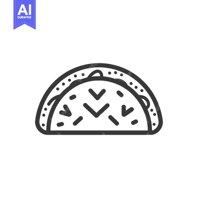 Line drawing of a taco with meat and cheese