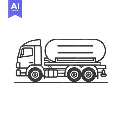 Line drawing of a tanker truck with a cylindrical tank