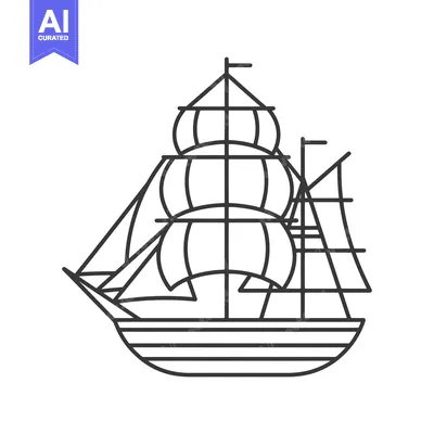 Line Drawing of a Three-Masted Sailing Ship