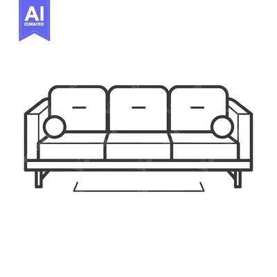 Line drawing of a three-seater sofa with a rug underneath