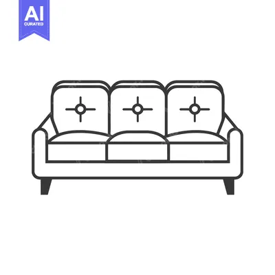 Aset desain premium: Line drawing of a three-seater sofa with button tufting