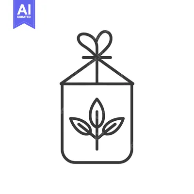 Aset desain premium: Line drawing of a tied bag with a plant leaf design