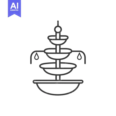 Premium design asset: Line Drawing of a Tiered Fountain with Water Droplets