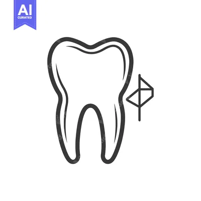 Line Drawing of a Tooth with a Small Arrow