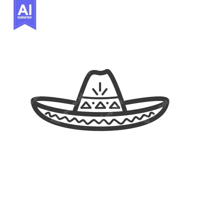 Aset premium populer: Line Drawing of a Traditional Mexican Sombrero