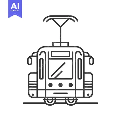 Aset premium populer: Line drawing of a tram with trolley pole
