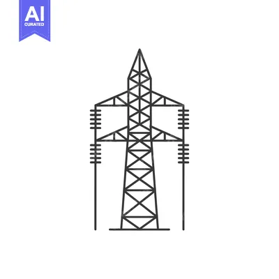 Aset desain premium: Line Drawing of a Transmission Tower with Insulators