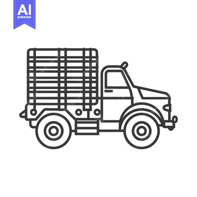 Aset desain premium: Line Drawing of a Truck with a Cargo Bed