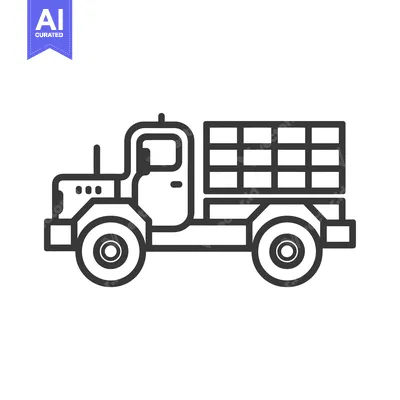 Premium design asset: Line drawing of a truck with a slatted cargo bed