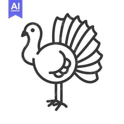 Aset desain premium: Line drawing of a turkey with a fanned tail