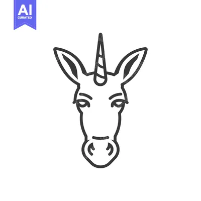 Aset desain premium: Line drawing of a unicorn's head with a curled horn