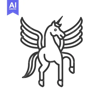 Popular premium asset: Line Drawing of a Unicorn with Wings Standing on its Hind Legs