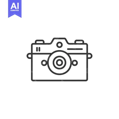 Aset desain premium: Line drawing of a vintage camera with a lens