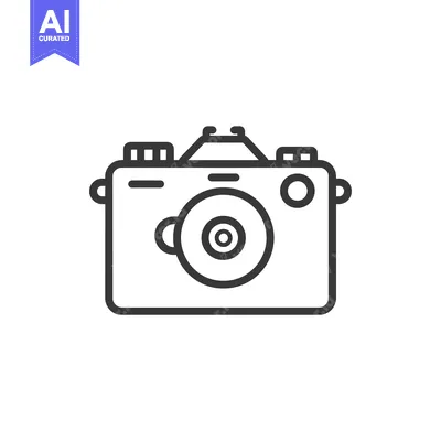 Aset desain premium: Line drawing of a vintage camera with a lens