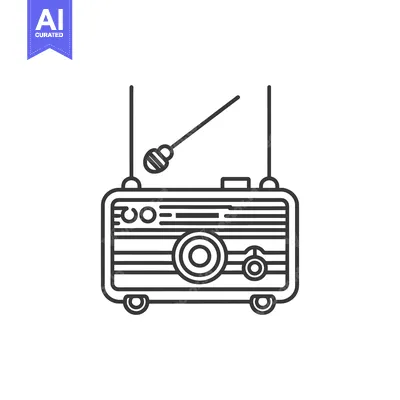Aset premium populer: Line drawing of a vintage radio with an antenna