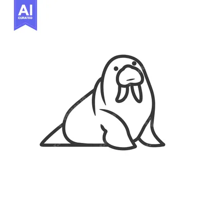 Aset premium populer: Line Drawing of a Walrus with Large Tusk