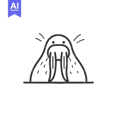 Premium design asset: Line drawing of a walrus with large tusks