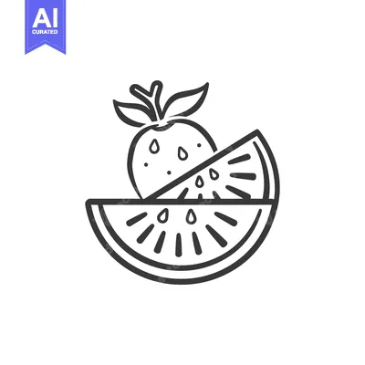 Premium design asset: Line Drawing of a Watermelon Slice and a Whole Tomato