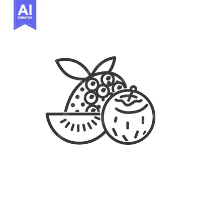 Aset premium populer: Line Drawing of a Watermelon Slice, Coconut and Lychee