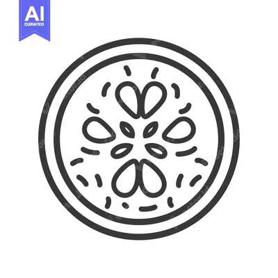 Aset premium populer: Line drawing of a watermelon slice with seeds