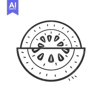 Aset premium populer: Line Drawing of a Watermelon Slice with Seeds