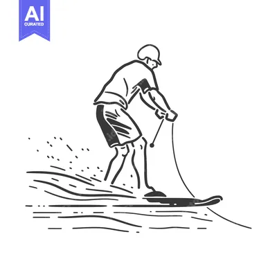 Aset premium populer: Line Drawing of a Water Skier