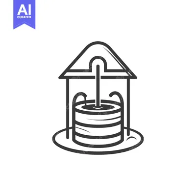 Aset desain premium: Line drawing of a well with water flowing from it