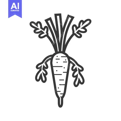 Premium design asset: Line drawing of a whole carrot with green leaves