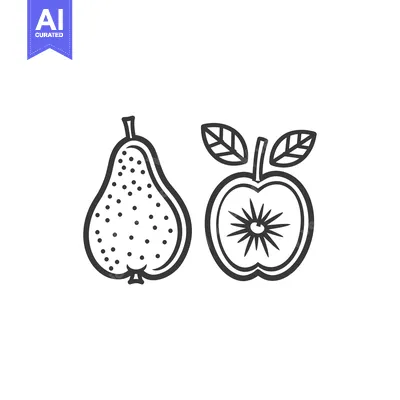 Popular premium asset: Line Drawing of a Whole Pear and Half an Apple