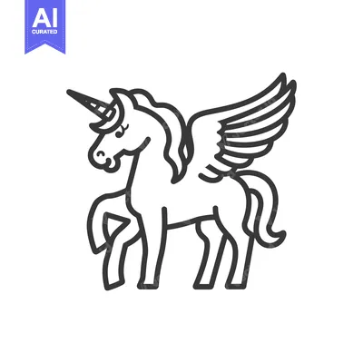 Aset premium populer: Line Drawing of a Winged Unicorn