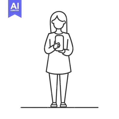 Popular premium asset: Line Drawing of a Woman Holding a Smartphone