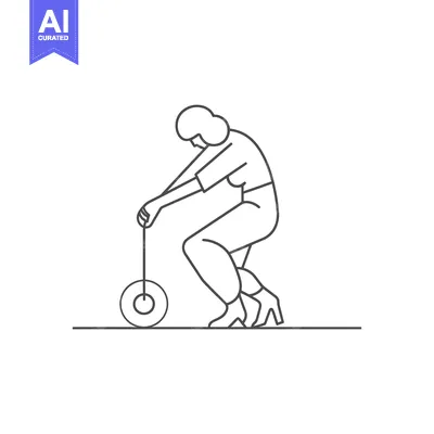 Premium design asset: Line drawing of a woman holding a wheel