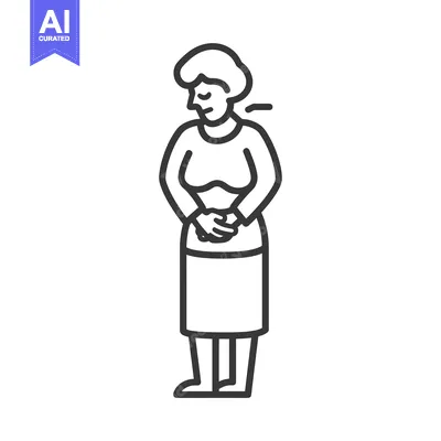 Popular premium asset: Line drawing of a woman holding her stomach