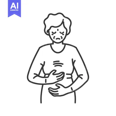 Aset desain premium: Line Drawing of a Woman Holding Her Stomach in Pain