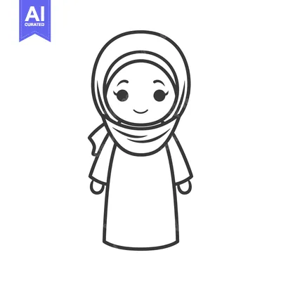 Aset premium populer: Line Drawing of a Woman in a Hijab
