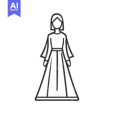 Aset desain premium: Line drawing of a woman in a long dress