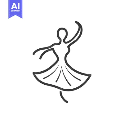 Aset premium populer: Line drawing of a woman in a long dress dancing