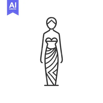 Premium design asset: Line drawing of a woman in a patterned dress