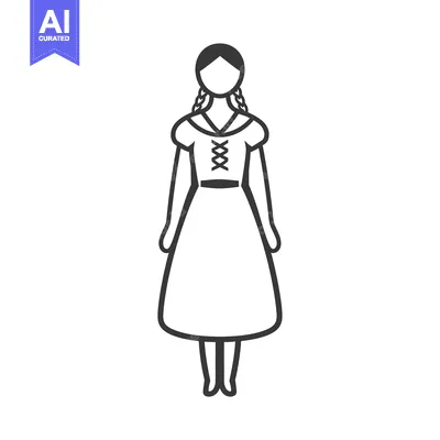 Aset desain premium: Line Drawing of a Woman in a Traditional Dress with Braids