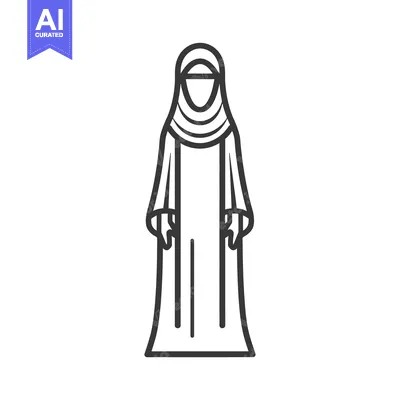 Premium design asset: Line drawing of a woman in a traditional Muslim abaya and hijab