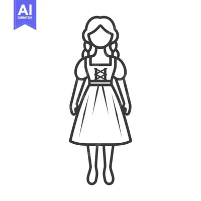 Aset premium populer: Line Drawing of a Woman in Traditional Bavarian Dress