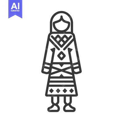 Popular premium asset: Line drawing of a woman in traditional clothing with geometric pattern