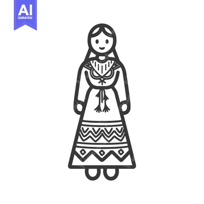 Premium design asset: Line Drawing of a Woman in Traditional Dress