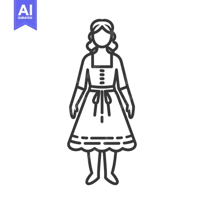 Aset premium populer: Line drawing of a woman in traditional German clothing