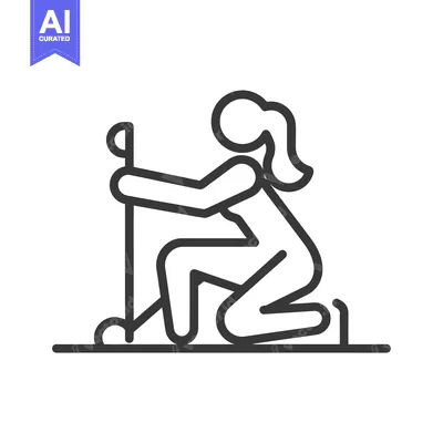 Popular premium asset: Line drawing of a woman kneeling and holding a stick