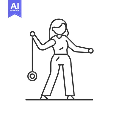 Aset premium populer: Line drawing of a woman playing with a yo-yo