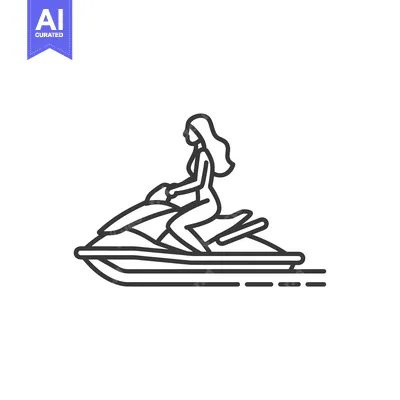 Aset desain premium: Line Drawing of a Woman Riding a Jet Ski