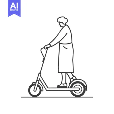 Popular premium asset: Line Drawing of a Woman Riding an Electric Scooter