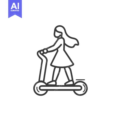 Popular premium asset: Line drawing of a woman riding an electric scooter